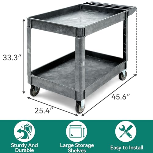 YITAHOME 2 Tier Heavy Duty Plastic Utility Cart 45 x 25 Inch, Grey - color: Gray