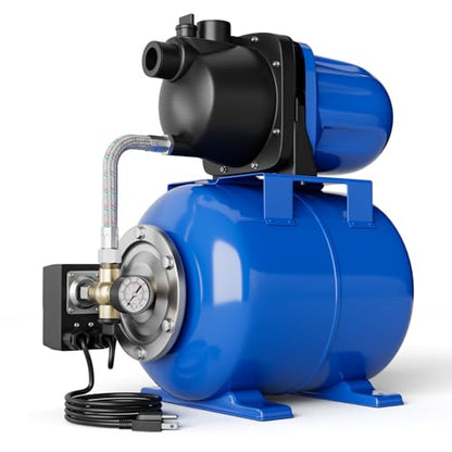 Goplus 1.6HP Shallow Well Pump with Pressure Tank, 1000GPH-5Gal Automatic Water Booster Jet Pump for Water Supply System, Irrigation Water Pump for Home, Garden & Lawn, 1200W (Blue) - color: Blue