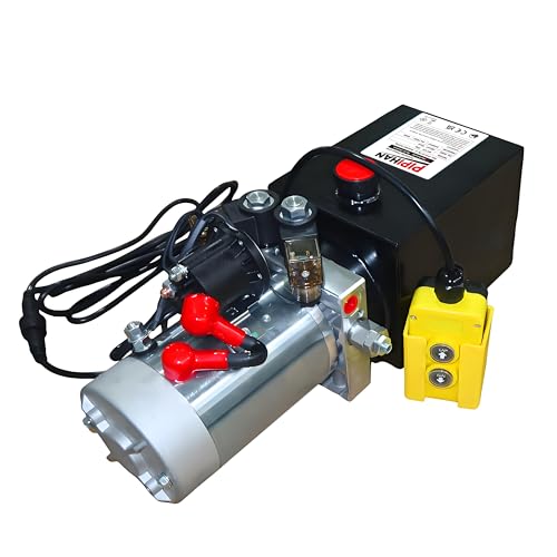 Double Acting Hydraulic Pump 6 Quart Hydraulic Power Units 12V DC Hydraulic Pump SAE#6 Connector for Dump Trailer Car Lifting