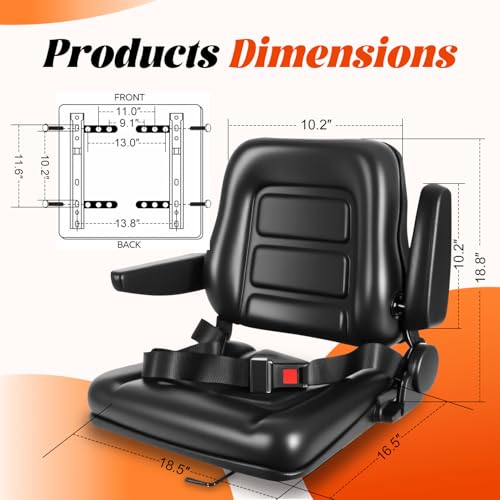Universal Forklift Seat,Fold Down Tractor Seat with Adjustable Angle Back,Forklift Seat with Retractable Safety Belt,for Tractor,Skid Loader,Excavator,Dozer,Backhoe