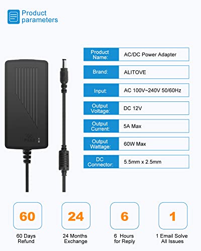 ALITOVE 12V 5A Power Supply 60W 12 Volt Transformer 5Amp 4A 3A, 10 Pack - size: 10 Pack