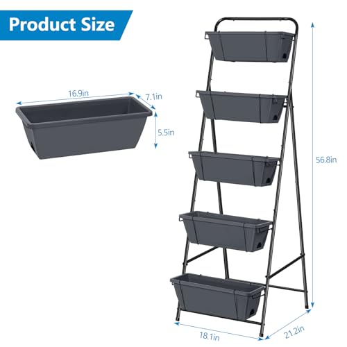 Raised Garden Bed 5 Tier Vertical Planter Standing Herb Garden Elevated Box With Drainage Holes Tall Planters for Outdoor Plants Vegetables Flowers Grey - color: Gray