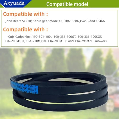 01005374 1/2 x 105 Deck Drive Belt for Cub Cadet John Deere Troy-Bilt - size: 954-0641 (1/2" X 105")