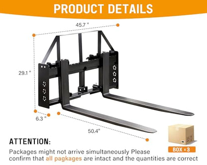 Albott 45" Heavy-Duty Tractor Pallet Forks with 50" Forklift Blades - size: Extra Large