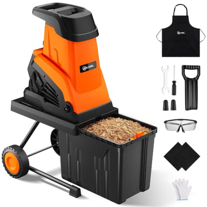 SILVEL Wood Chipper Shredder, 1800W Cutting Diameter of 1.77 inch with 10 Gallon Large Collection Bin, 15-Amp Electric Wood Chipper Shredder for Quick Cleanup, Branches, Garden Waste, Amber - size: Orange