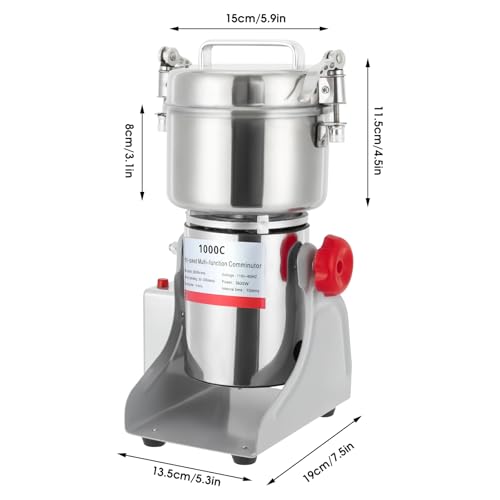 Electric Grain Mill Grinder 1000g Stainless Steel Grinding Machine Commercial Food Grain Mill with High-Pressure Lid 30000r/min High-Speed Dry Grinder for Kitchen (3600W 110V) - size: 1000g electric grain grinder