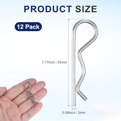M METERXITY 12 Pcs Hitch Pin, M2 x 45mm 304 Stainless Steel Trailer Hitch Pin Clips R Clips Cotter Pins for Tractor/Lawn Mower/Trucks/Engine Repair, Hardware Pins Lock System [Silver] - size: M2 x 45mm