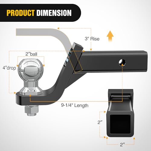 Nilight Trailer Hitch Ball Mount Fits 2" Receiver with 2" Ball 4" Drop - size: 2" Ball & 4" Drop
