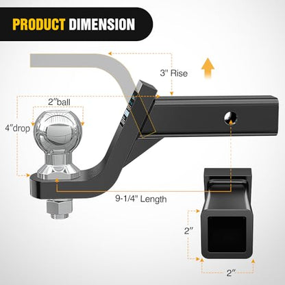 Nilight Trailer Hitch Ball Mount Fits 2" Receiver with 2" Ball 4" Drop - size: 2" Ball & 4" Drop