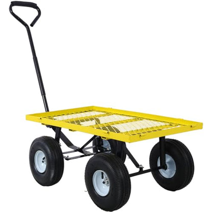 Steel Garden Cart, 550 lbs Capacity Heavy Duty Garden Wagons with Removable Steel Mesh, Sides to Convert Into Flatbed, Folding Utility Heavy Duty Wagons Carts for Yard, Garden, Farm,Yellow