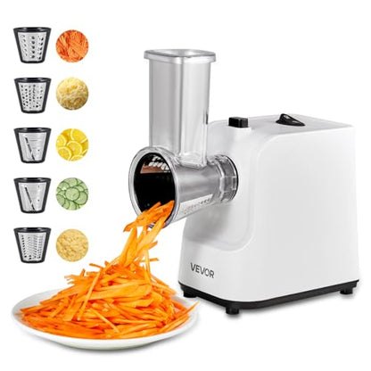 VEVOR Electric Cheese Grater Salad Maker, 200W Salad Shooter, Electric Vegetable Slicer Shredder Chopper for Fruits with 5 Attachments, Stainless Steel Food Cutter for Vegetables, and Cheeses - size: Electric-Salad-Stainless Steel