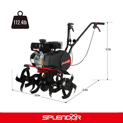 SPLENDOR Gas Powered Tiller 4 Cycle 212CC Working Width 13in-22in-33.5in Total Two Packages