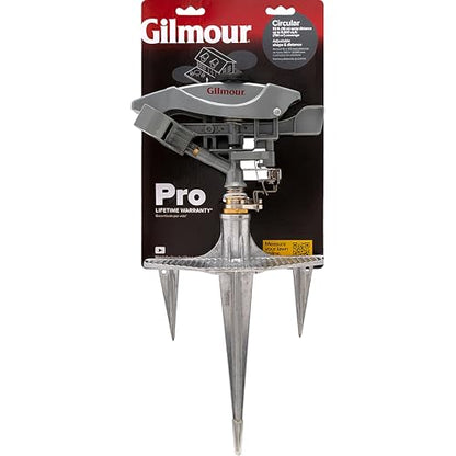 Gilmour Pro Heavy Duty Circular Water Sprinkler with Spike Base, Rotating Sprinkler Head with Adjustable Spray Pattern, Lawn Sprinkler for Large Area Coverage, Silver | Rotating Head with Adjustable Spray Pattern, Lawn Sprinkler for Large Area Coverage