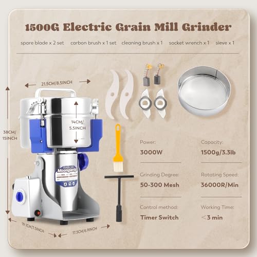 Moongiantgo 1500g Commercial Spice Grinder 3000W Grain Grinder Mill, 110V - size: 1500g Swing Type