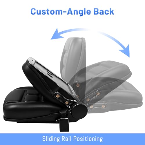 Universal Forklift Seat/Tractor Seat - Compatible with Forklifts, Tractors, Zero-Turn Mowers, Skid Steers, Telehandlers, Backhoes, Excavators -Safety Belt, Adjustable Backrest,Sliding Rails, Black - size: (L:6.7"-11.2"/W:9"-13")