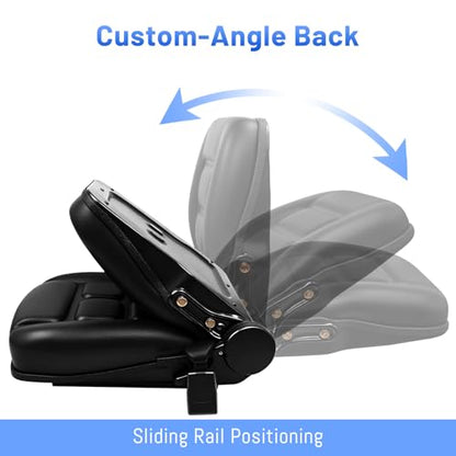 Universal Forklift Seat/Tractor Seat - Compatible with Forklifts, Tractors, Zero-Turn Mowers, Skid Steers, Telehandlers, Backhoes, Excavators -Safety Belt, Adjustable Backrest,Sliding Rails, Black - size: (L:6.7"-11.2"/W:9"-13")