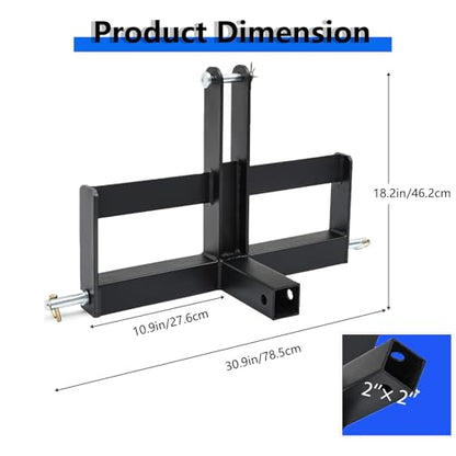 3 Point 2" Square Trailer Hitch Receiver for Category 1 Tractors, Versatile Tractor Tow Drawbar Adapter Compatible with Kubota, Mahindra, Ford, Yanmar, John Deere, Massey Ferguson, New Holland