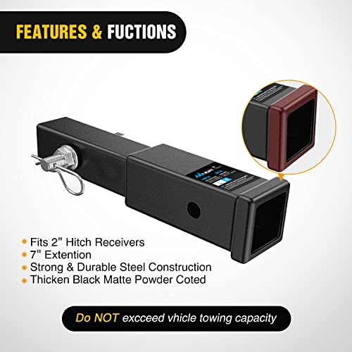 Nilight Trailer Hitch Extender 7" fits 2 Inch Receiver 3500 lbs GTW - color: 2" Hitch Extender 7"