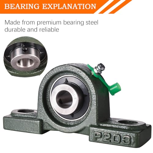 Pillow Block Bearing 1/2 inch Shaft Bore, Solid Cast Iron Base, Self-Aligning, UCP201-8, Pack of 2 - size: UCP-1/2 inch bore