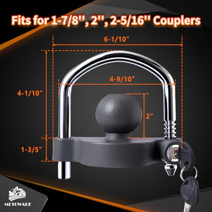 METOWARE Trailer Coupler Lock, Fit 1-7/8", 2", 2-5/16" Coupler, Grey - color: Grey Matte, size: 1 PACK