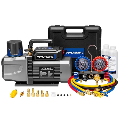 VIVOHOME A2L 1.5 HP 14.4CFM 2 Stage AC Vacuum Pump and Manifold Gauge Set - size: 14.4 CFM