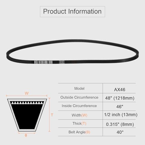 uxcell AX46 EPDM V-Belt, Raw Edge Cogged Industrial Rubber V Belt 1/2" Width x 46" Inside Circumference - size: AX46