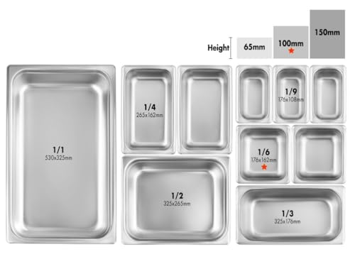 New Star Foodservice 1/6 Size Stainless Steel Steam Table Pan, 7.0 x 6.4 x 4.0", 18/8, 24 Gauge, NSF Certified, Set of 6 - size: 1/6, style: 4" Deep