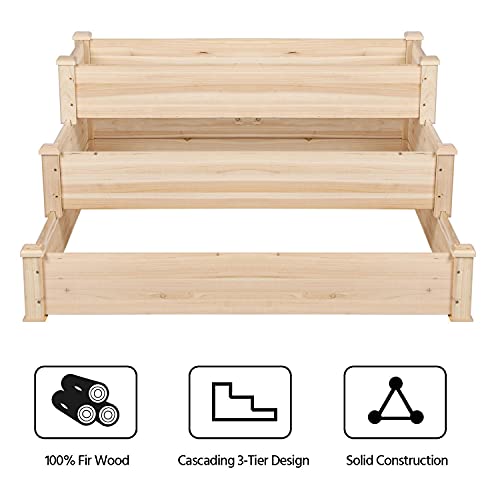 Yaheetech 3 Tier 47 x 47 x 22in Raised Garden Bed Horticulture Outdoor Elevated Flower Box Tiered Garden Bed Wooden Vegetables Growing Planter for Backyard/Patio/Gardener - color: Natural Wood