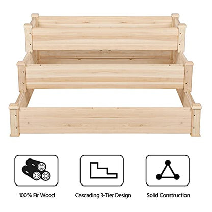 Yaheetech 3 Tier 47 x 47 x 22in Raised Garden Bed Horticulture Outdoor Elevated Flower Box Tiered Garden Bed Wooden Vegetables Growing Planter for Backyard/Patio/Gardener - color: Natural Wood