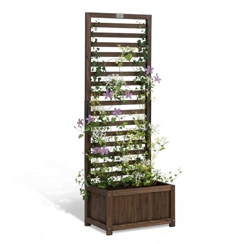 VINGLI Wooden Planter with Trellis, 51" Height Elevated Garden Beds Outdoor, FreeStanding Planter Box with Drainage Holes for Flower, Vegetable, Fruit, Herb in Garden, Patio, Balcony, 1PCS