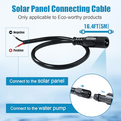 ECO-WORTHY 216 GPH Solar Powered Water Fountain Pump Upgraded Dry-run Protection Brushless Submersible Pump 12V-24V DC with 16.4ft(5M) Power Cord, 7.8 ft High Lift，2Nozzles for Pond, Aquarium