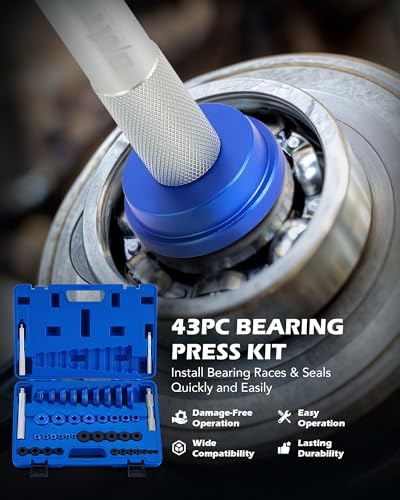 OMT Bearing Press Kit, Bearing Race & Seal Driver Set, Seal Installer Set | 43pc Wheel Bearing Press Kit with 23 Metric & 16 SAE Adapters, Bushing Driver Set with 4 Handles for Bearing Installation - size: 10-81 mm & 3/8 to 1-3/8 in.