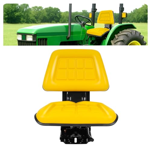 Wutist Universal Tractor Seat Suspension Adjustable Seat Compatible with John Deere 5200 5210 5300 5310 5510 & More Models Steel Plastic Yellow