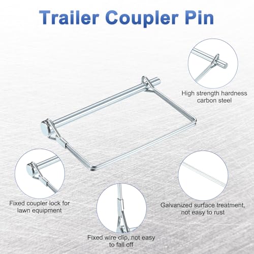 M METERXITY 4-Pack Trailer Coupler Pin, 1/4" Diameter 3.94" Long Carbon Steel Galvanized Square Lock Wire Hitch Pins for Farm Trailers/Lawn Mowers/Garden, Coupler PTO Shaft - size: 1/4"D x 3.94"L