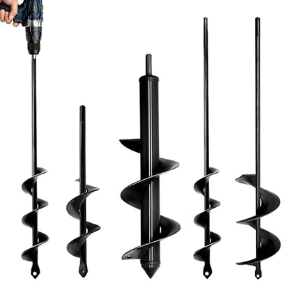 4PCS Garden Auger Drill Bit Set - 1.6x9 & 1.6x16 & 2.7x16 & 3x12 inch Planting Auger, Spiral Drill Bit, Bulb Planter, Post Hole Digger - color: Black, size: 4PCS-1.6x9 & 1.6x16 & 2.7x16 & 3x12 in