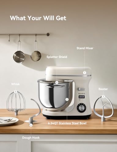 Neretva Super Stable Stand Mixer with Low Noise Operation, 6.34 QT Capacity