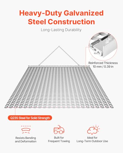 VEVOR Baseball Field Drag Mat, Field Drag, Yard Drag for ATVs UTVs Tractors, Durable Galvanized Steel Mesh Drag Mat with Towing Chain, for Gravel Driveway Ruts Farm Field Leveling - size: 48.03 x 48.03 x 0.39"