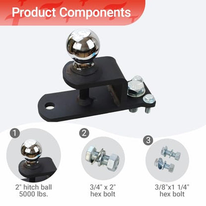 3-Way ATV/UTV Trailer Hitch Adapter with 2-Inch Ball, 2 inch Rise - style: 2 in Rise