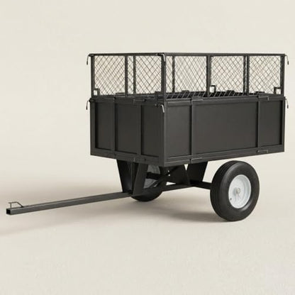Garden Utility Trailer, 750 Lbs Heavy Duty Tow Behind Dump Cart 17 Cu.ft Steel Lawn Trailer with Foldable Mesh Fence, Universal Hitch Yard Trailer for Lawn Mower Tractor ATV UTV