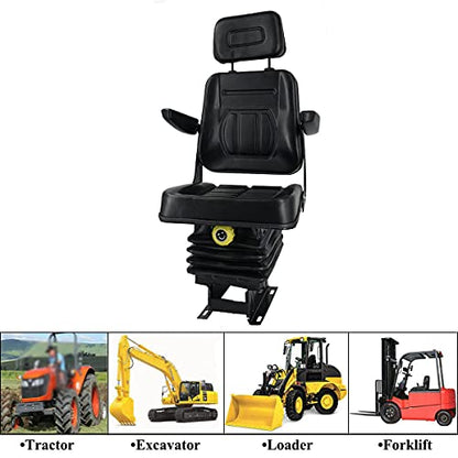 Universal Forklift Seat for Garden Lawn Mower, Komatsu Style Folding Seat Suspension Seat with Armrest and Spring Suspention Base for Mini Digger Forklift Excavator & Skid Loader, Black - size: Black Seat with Suspension Base & Armrest