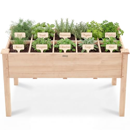 Best Choice Products Raised Herb Garden Bed Planter Box - Elevated Wooden Planter with 10 Grid Growing Compartments, Drainage Holes, Vegetable Flower Garden Box for Patio Balcony Backyard - Natural - color: Natural