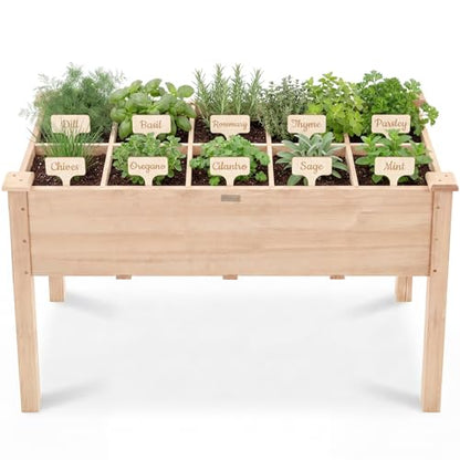 Best Choice Products Raised Herb Garden Bed Planter Box - Elevated Wooden Planter with 10 Grid Growing Compartments, Drainage Holes, Vegetable Flower Garden Box for Patio Balcony Backyard - Natural - color: Natural