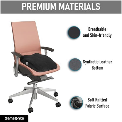 Samsonite Seat Cushion Curved Ergonomic Pillow for Car or Office Chair, Tailbone Support Cushion with High Grade Memory Foam