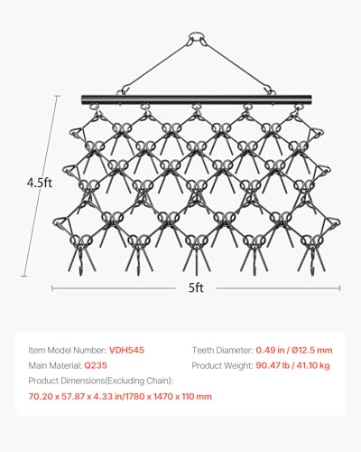 VEVOR Drag Harrow 5 ft x 4.5 ft Durable Chain Harrow with 60 Sharp Teeth - size: 5 x 4.5 ft