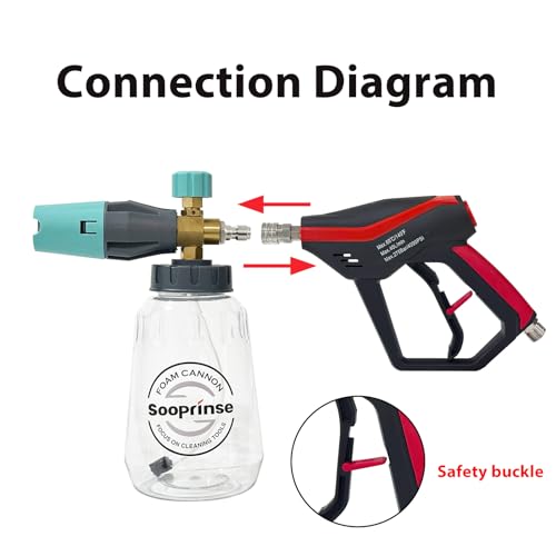 Sooprinse Pressure Washer Gun with Foam Cannon Snow Foam Lance, Short Pressure Washer Gun with Foam Cannon with 1/4 Inch Quick Connector, Power Washer Foam Blaster with Car Wash Mitt, 4000 PSI,1 Liter - color: Black +Green