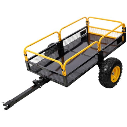 Heavy-Duty 1000 LB Tow Behind Dump Cart for ATVs, UTVs, Tractors & Lawn Mowers - Durable Steel Farm & Garden Hauler with High Clearance Tires