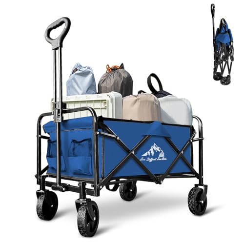 Collapsible Folding Utility Wagon Cart for Outdoor Camping, Shopping, Blue - color: Blue