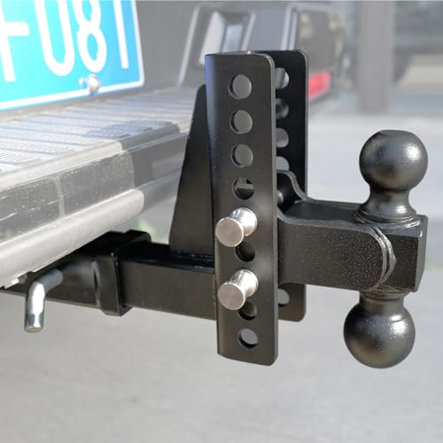 Adjustable Trailer Hitch Ball Mount for 2 Inch Receiver, 6" Drop/Rise Tow Hitch with 2" & 2-5/16" Dual Ball, Heavy Duty 20,000 LBS Capacity Truck Hitch Receiver, Powder Coated Steel with Hitch Lock