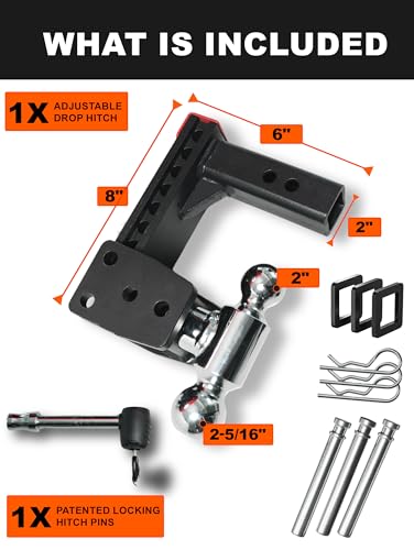 Young Adjustable Trailer Hitch, 2in Receiver, 6in Drop/Rise - size: 2" x 6" Drop