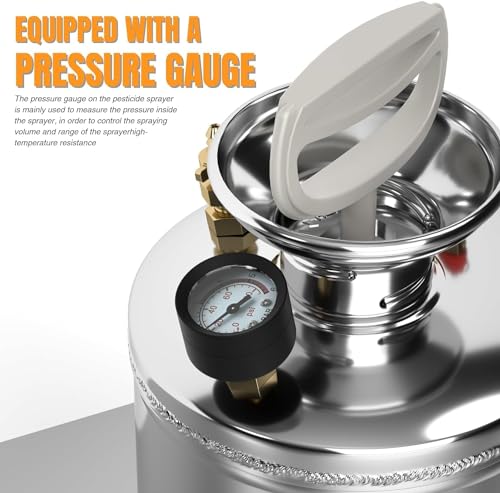 1.5 Gallon Hand Pump Sprayer, 304 Stainless Steel Garden Chemical Sprayer with Pressure Gauge, Adjustable Nozzle, 16" Sprayer Wand, 3.3ft Hose & Safety Valve